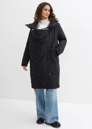 bonprix 3-in-1 wattierter Umstandsmantel mit Trageeinsatz, schwarz, Gr.54, Knielanger Mantel für die Schwangerschaft und danach