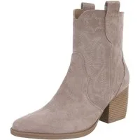 Ital-Design Damen Westernstiefel Echtleder mit Blockabsatz Westernstiefelette (92002346) Blockabsatz Stiefeletten in Grau