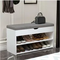 oyajia Schuhbank Schuhregal mit gepolstertem Kissen, Schuhorganizer mit 2 Ebenen (vielseitig nutzbar, Mit 2 offenen Fächern, 1 Stauraumfach und 1 gepolsterten Sitzauflage, B 80 x H 44 x T 30 cm), mit Klappdeckel, für 8 Paare, kratzfeste Oberfläche, b
