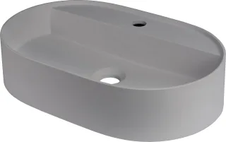 Neuesbad Serie 600 Mineralguss Aufsatzwaschtisch mit Armaturenbank, grau metallic, 550x350MM NB1CQS_SU6B1