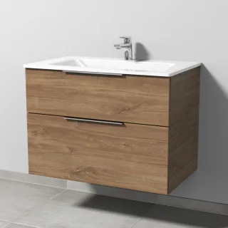 Sanipa 3way Glas-Set Glas-Waschtisch und Unterbau mit 2 Auszügen, Eiche-Kansas UM20259