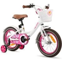 HILAND Kinderfahrrad Petal 12/14/16 Zoll Mädchenfahrrad, Kinderfahrrad für Mädchen, mit Korb und Stützrädern, Kotflügel, Hilfsrad, Fahrradklingel