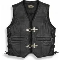 MDM Lederweste Kinder Lederweste Kutte Schwarz seitlich geschnürt (Kinder Lederkutte mit seitlicher Schnürung aus echtem Rindsleder) mit Karabiner Verschluss