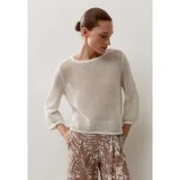 MORE&MORE Rundhalspullover transparenter Glanz-Lochstrick-Pullover