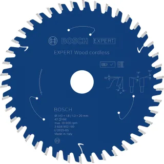 Bosch EXPERT Wood Kreissägeblatt, 140x1,8x20 mm, Z42 mit Reduzierring - 2608902140