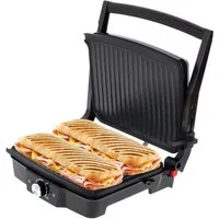 Camry Kontaktgrill CR 3053, 2500 W, Temperaturregler, teflonbeschichtete Heizplatten, Tischgrill, Elektrogrill, Sandwichmaker, Schwarz / Grau