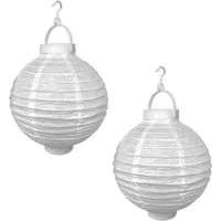 HAC24 LED Lampion 2x Deko Lampenschirm Lampe Party Garten Kugel Laterne, LED fest integriert, Batteriebetrieben, Weiß Ø 20