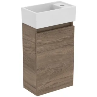 Ideal Standard Möbelpaket Eurovit+ HWB re. 37cm Weiss u.Schrank 36cm m.Tür Nussbaum geflammt, R0569Y R0569Y9