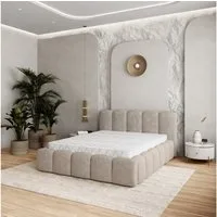 Masseno Polsterbett FALINA 200x200 cm beige (mit Bettkasten und Lattenrost)