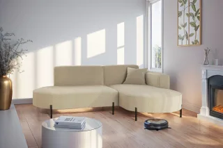 Ecksofa Designersofa VALENCIA XS in Stoff Quelle Beige Ottomane Rechts