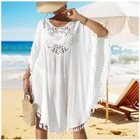MOPUEA Strandkleid Damen Bikini Cover Up Strand-Tunika mit Fransen Strandbekleidung (Set, 1-tlg., Ideal für viele Anlässe im Sommer) Elegantes Häkel- und Fransen-Design