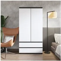 Furnica Kleiderschrank Garderobenschrank, 2 Türen und 2 Schubladen H180 x B90 x T50cm