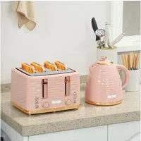 HOMCOM Toaster Wasserkocher Frühstück-Set: 1,7L, 4 Scheiben, 7 Bräunungsstufen, 4 Schlitze, für 4 Scheiben, 2200 W, Auftau-, Aufwärm- und Krümelschublade, Otter-Thermostat, Rosa