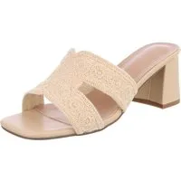 Ital-Design Elegante Damen Sandalen mit Komfort und stilvollem Design Pantolette (91512500) Blockabsatz Sandalen & Sandaletten in Hellbraun