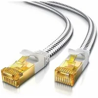 Primewire Patchkabel flach CAT 7, Baumwollmantel, Flachband Netzwerkkabel - 3m LAN-Kabel, CAT.7, RJ-45 (Ethernet) (300 cm), für Router, Modem, Switch, PC, ideal für Gaming, Streaming, Homeoffice