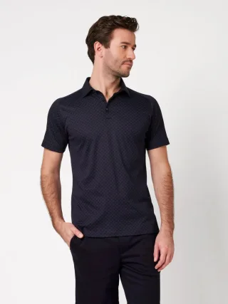 DESOTO - Casual Polo Kent 1/2 dark blue cubes - Gr. - L