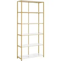 Barberpub Bücherregal BarberPub Bücherregal, Standregal mit 5 Ebenen, Büroregal, 5166, mit Metallrahmen, Marmor-Weiß, 30x80x180cm
