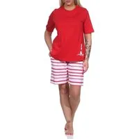 Normann Pyjama Maritimer Damen kurzarm Shorty Schlafanzug, Top mit Leuchturm Motiv