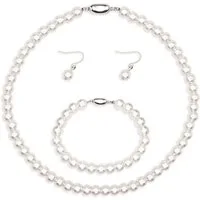 MOPUEA Schmuckset Schmuckset mit Kunstperlen,Hochzeitsgeschenk für Frauen (Kunstperlen Halskette, Armband und Ohrringe, 3 Teilig Brautschmuck, 3-tlg), Schmuck für Damen und Mädchen, diameter 10mm