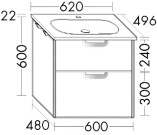 Burgbad Keramik-Waschtisch+Waschtischunterschrank Vry Rauchgrün Softmatt/Alpinweiss SGUX063F7346C0001