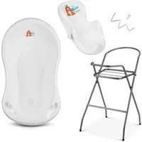 Babykajo Babybadewanne, (Set, 4-tlg), Baby Wanne mit Ständer, Wannensitz, Schlau - TÜV Rheinland geprüft