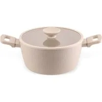 FACKELMANN Kochtopf mit Deckel, Kochgeschirr, Aluminiumtopf, Pastell-Beige