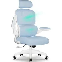 Fukstern Bürostuhl Ergonomischer Bürostuhl mit 90° klappbaren Armlehnen (Verstellbare Kopfstütze, atmungsaktiver Mesh-Bezug, Rücken- und Taillenstütze, Neigung fixierbar bei 90° (maximal kippbar bis 135), bis 150 kg belastbar