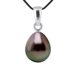 DIADEMA - Halskette - Liebesband - Schwarzes Nylon - Silber - Tahiti-Perle