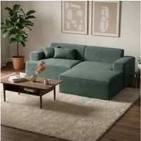 skølm Sofa Freki aus Cord, Vollschaumcouch mit Federkern und Vakuum-Kompression, Dunkelgrün, Couch 3 Sitzer inkl. Hocker und 2 Kissen, kein Aufbau erforderlich