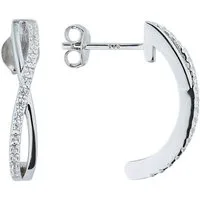JOBO Paar Creolen Ohrringe gekreuzt 20 mm 36 Zirkonia, 925 Silber rhodiniert oder vergoldet