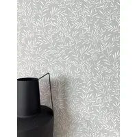 Newroom Vliestapete Erica Grey Tapete Vintage Zweige,Blätter, Grau Tapete Floral Zweige - Vintage Blumentapete Weiß Romantisch 3D Optik Blätter für Schlafzimmer Wohnzimmer Küche, Blumentapete