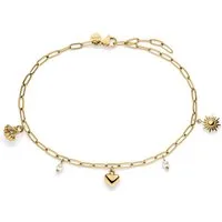 s.Oliver Fußkette mit Anhänger Summer Charms, Muschel-Design, Herz, Sonne, mit Kunststoffperle