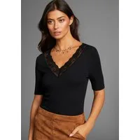Laura Scott V-Shirt sehr figurbetonte Passform, aus elastischem Jersey, mit Spitze