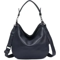ITALYSHOP24 Schultertasche DAMEN TASCHE SHOPPER Hobo Cross Over Bag Reisetasche Umhängetasche, LEDER OPTIK Beuteltasche Cross body für Schule Reise Freizeit Urlaub