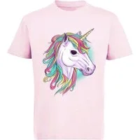 MyDesign24 Print-Shirt bedrucktes Kinder Mädchen T-Shirt - Einhorn mit bunter Mähne Kurzarm Baumwollshirt mit Aufdruck i198