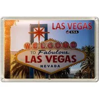 Roomando Metallschild Reise 18x12cm Las Vegas USA Sign Willkommensschild