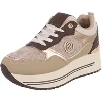 Ital-Design Damen Plateau-Sneaker mit Schnürung und Materialmix Sneaker (92002657) Keilabsatz/Wedge Sneakers Low in Beige
