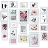 bomoe Bilderrahmen 24er Bilderrahmen Set Weiß Fotorahmen, 10x 10x15 cm, 8X 13x18 cm, 4X 15x20 cm, 2X 20x30 cm