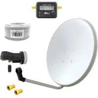 ARLI 60 cm HD Sat Anlage weiss + Single LNB + 15 m Koaxialkabel + Satfinder SAT-Antenne (60 cm, Stahl, Kabel 1 Teilnehmer lichtgrau/Weiss UHD 4K FullHD)