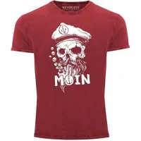 Neverless Print-Shirt Herren Vintage Shirt Moin Kapitän Totenkopf Anker Bart Hamburg mit Print