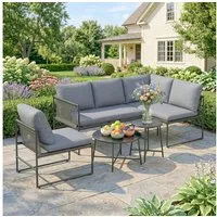 Outsunny Sitzgruppe mit 2 Sitzer Gartensofa, 2 Couchtisch, Stuhl, Kissen, Seitentasche, (Gartenlounge Set, 5-tlg., Lounge Gartenmöbel Set), Dunkelgrau