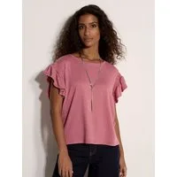 Apricot T-Shirt Strukturiertes T-Shirt mit Rüschenärmeln