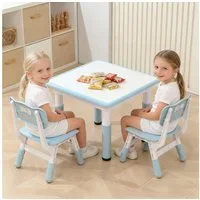 BlingBin Kindersitzgruppe Kindertisch mit 2 Stühlen, Kindermöbel Höhenverstellbar Sitzgruppe, (1er Set, 3-tlg., 1 Tisch, 2 Stühle), Tisch Stuhl Set für Kinderzimmer für Jungen Mädchen ab 2 Jahre