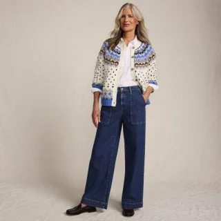 Fair Isle Cardigan aus Baumwollmix für Damen, Damen, size: regular, Blau, Polyacryl/Schurwolle/Baumwoll-Mischung, by Lands' End