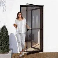 jalousiescout Insektenschutz-Tür Fliegengitter Tür Balkontür mit Rahmen 100x210 Aluminium Braun, (1-St), leichte Reinigung, nahezu freie Sicht, ProtectLine