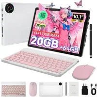 Happybe 10’’ HD Android 15, 20(3+17)GB RAM, 64GB, WiFi6 mit Tastatur und Stift Tablet (10", 64 GB, Android, WiFi6, Großbs Display Tablet mit Stift, Tastatur und Maus, Widevine L1)
