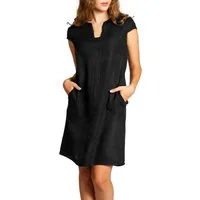 Caspar Sommerkleid Caspar SKL036 Damen Sommer Leinenkleid mit ausgefallenem Ausschnitt Luftig leicht, figurumspielende Form, mit seitlichem Jersey-Einsatz