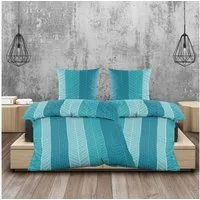 Casa Colori Bettwäsche Seersucker 4 tlg. 135x200 Reißverschluss, Seersucker, 4 teilig, Petrol Türkis gestreift