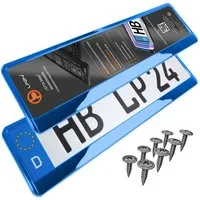 L & P Car Design Kennzeichenhalter für Auto in Blau-Chrom Kennzeichenhalterung, (2 Stück)