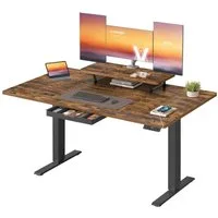 VASAGLE Schreibtisch Höhenverstellbarer, flexibel montierbarer Monitorständer, Schublade, USB-C-Anschluss, Erinnerung bei langem Sitzen